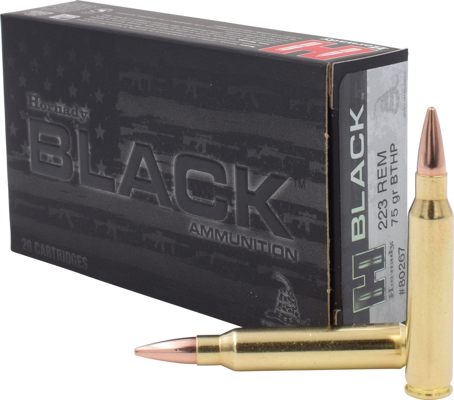 Hornady 80267 Black 223Rem 75gr Boat Tail Hollow Point 20 Per Box/10 Case