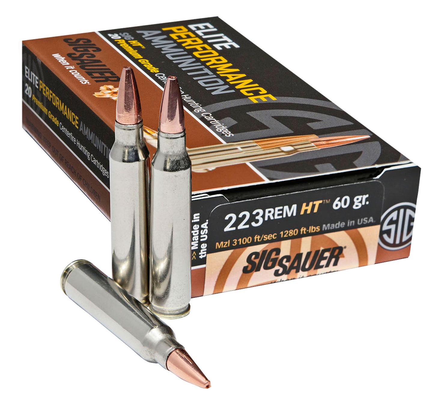 Sig Sauer E223H120 Elite Copper Hunting 223Rem 60gr Copper Solid 20 Per Box/10 Case