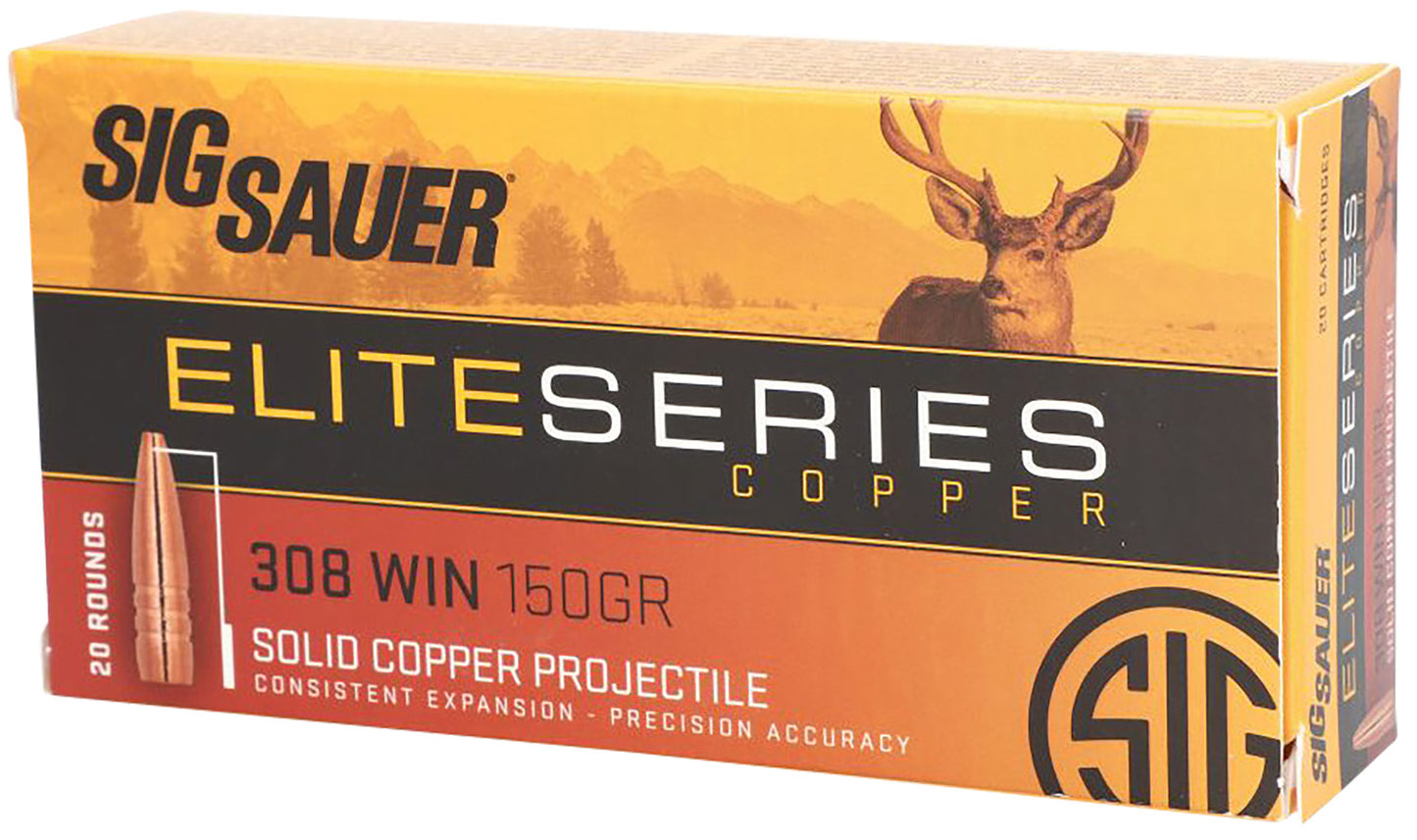 Sig Sauer E308H120 Elite Copper Hunting 308Win 150gr Copper Solid 20 Per Box/10 Case