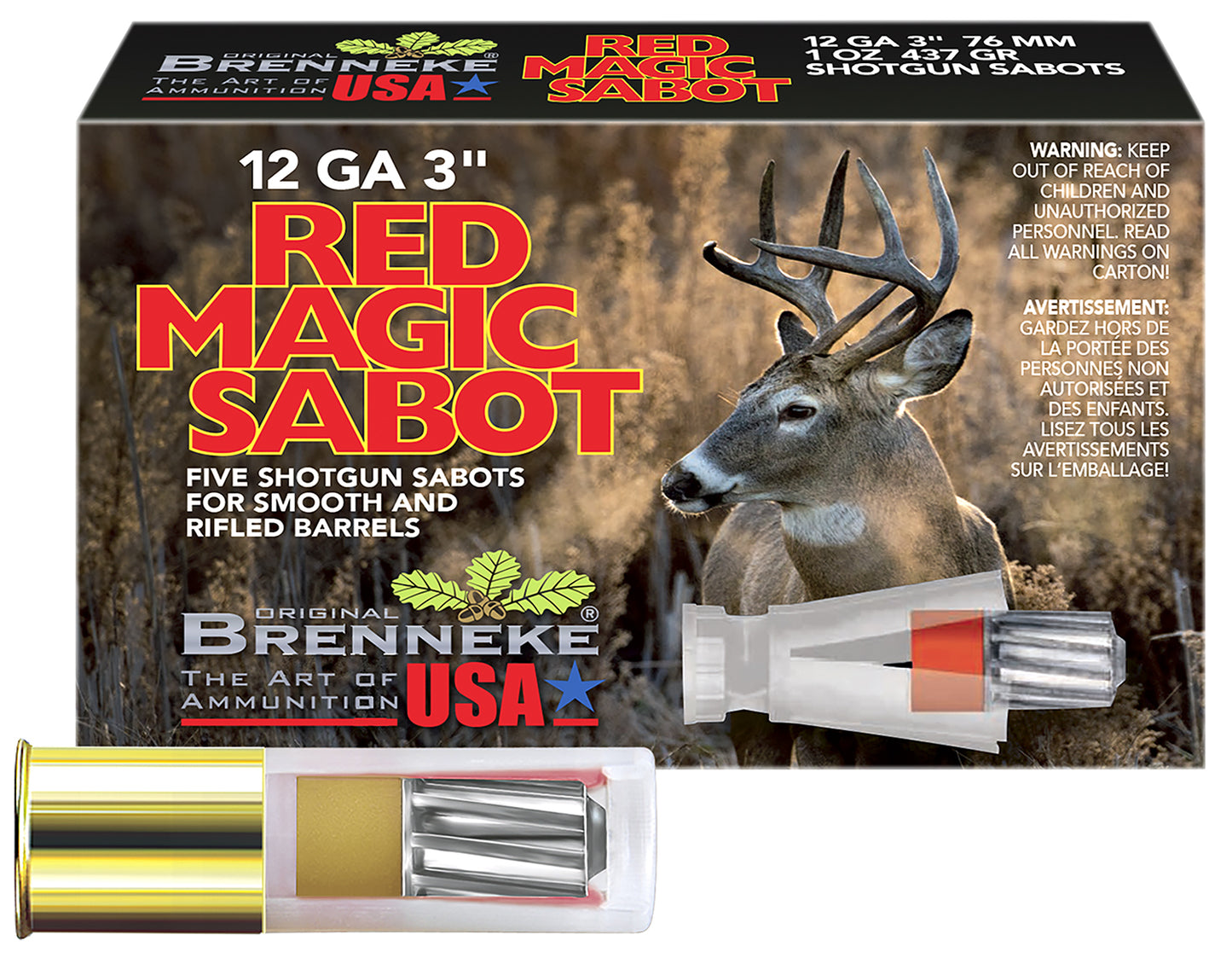 Brenneke SL123RMS Red Magic 12Gauge 3" 1oz Sabot Slug Shot 5 Per Box/50 Case