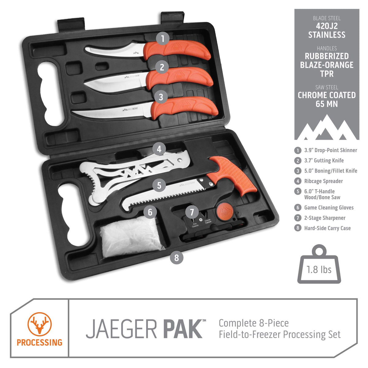 Outdoor Edge JaegerPak 8-piece hunting knife set blow mold case complete | Beauty Riche