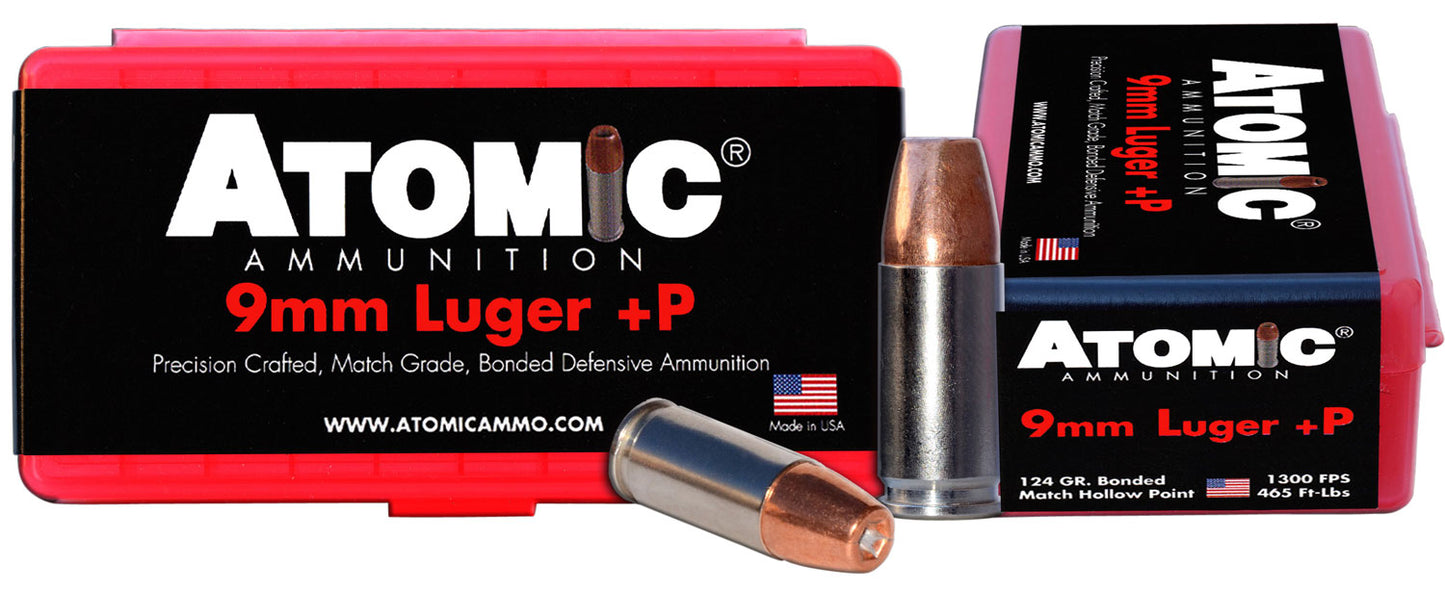 Atomic Ammunition 00454 Pistol Precision Craft 9mmLuger +P 124gr Bonded Match Hollow Point 20 Per Box/10 Case