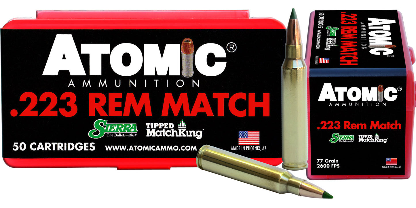 Atomic Ammunition 00452 Rifle Match 223Rem 77gr Tipped MatchKing 50 Per Box/10 Case