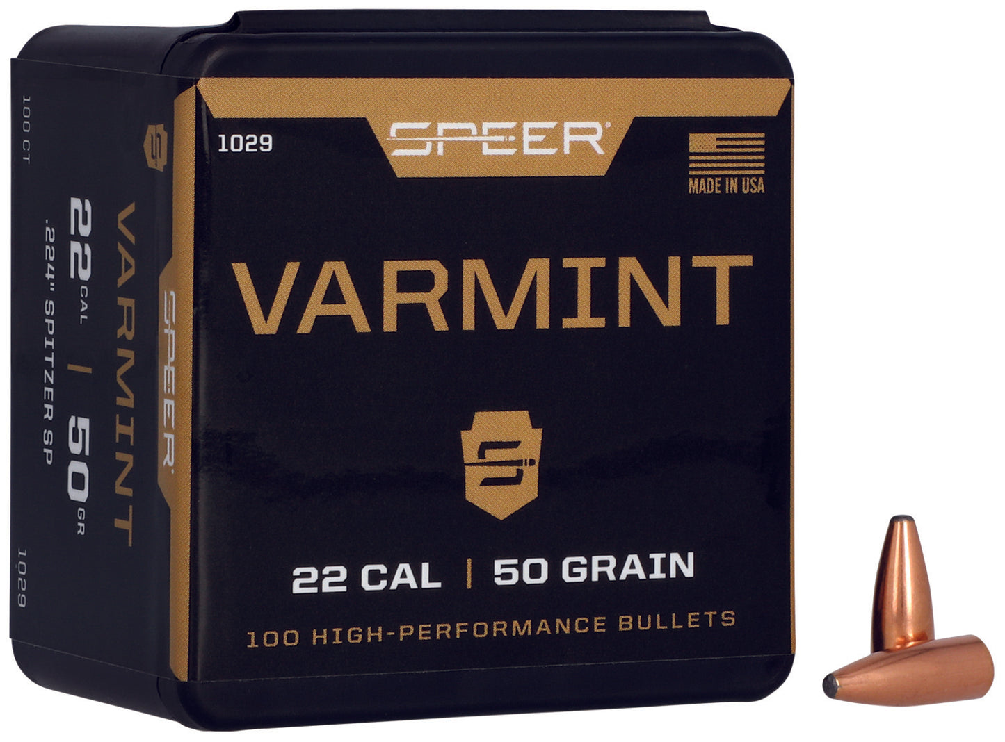 Speer 1029 Varmint 22Cal 50gr Jacketed Soft Point 100 Per Box/5 Case