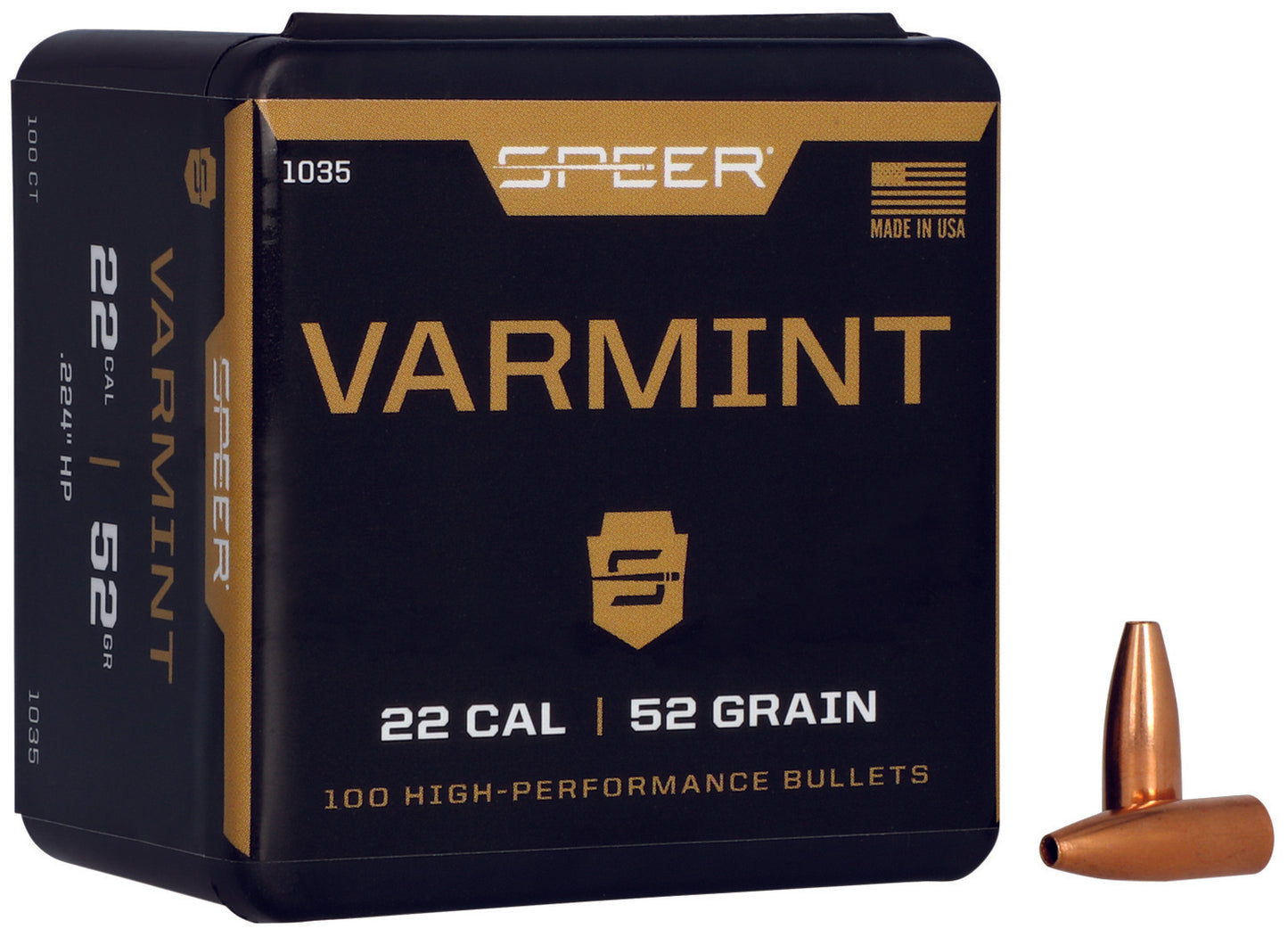 Speer 1035 Varmint 22Cal 52gr Hollow Point 100 Per Box/5 Case