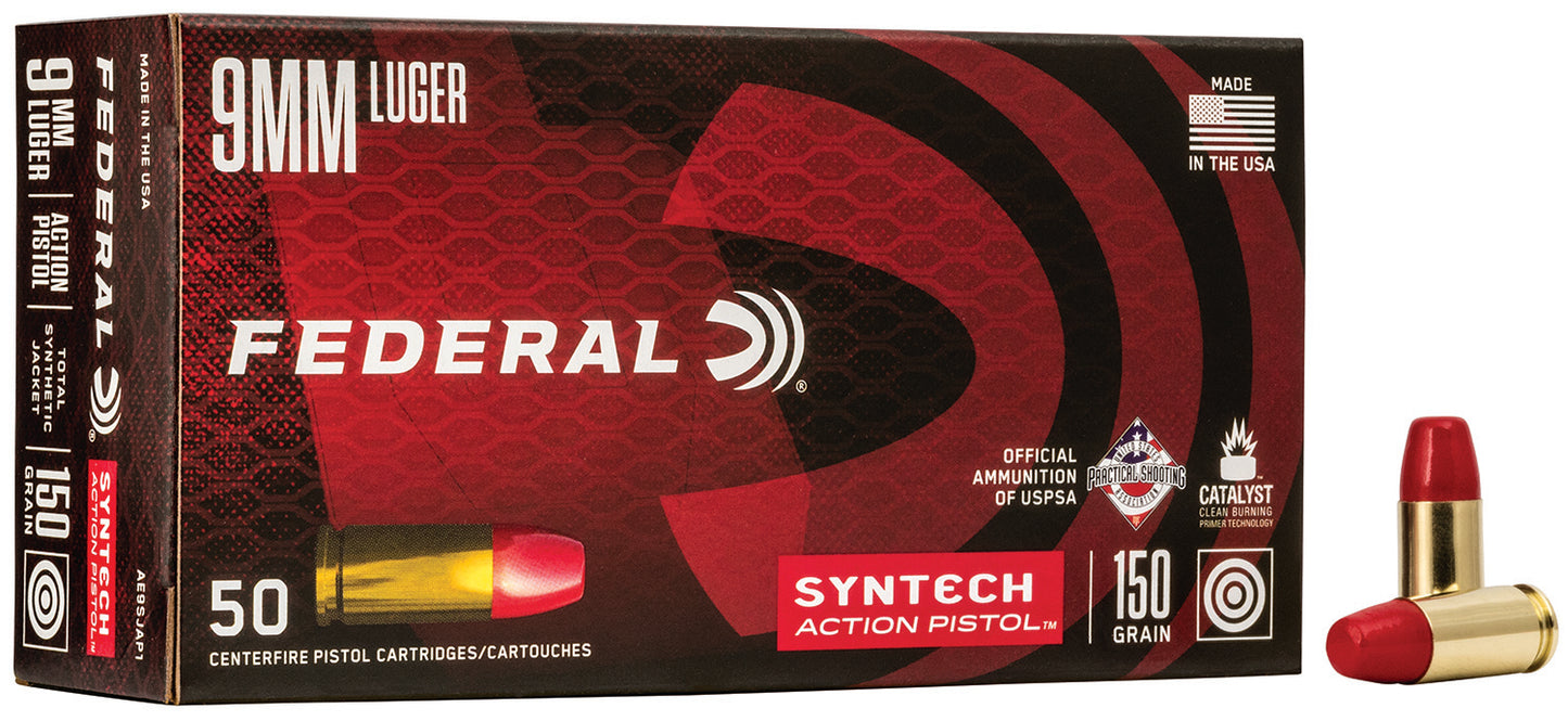 Federal AE9SJAP1 American Eagle Syntech Action Pistol 9mmLuger 150gr Total Syntech Jacket Flat Nose 50 Per Box/10 Case