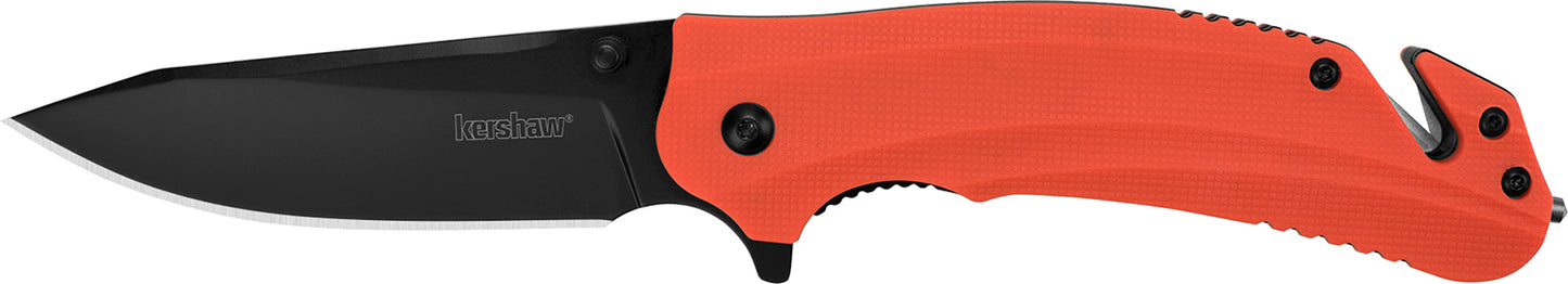 Kershaw 8650 Barricade 3.50" Folding Drop Point Plain Black Oxide 8Cr13MoV SS Blade Orange Glass-Filled Nylon Handle Features Glass Breaker Includes Pocket Clip