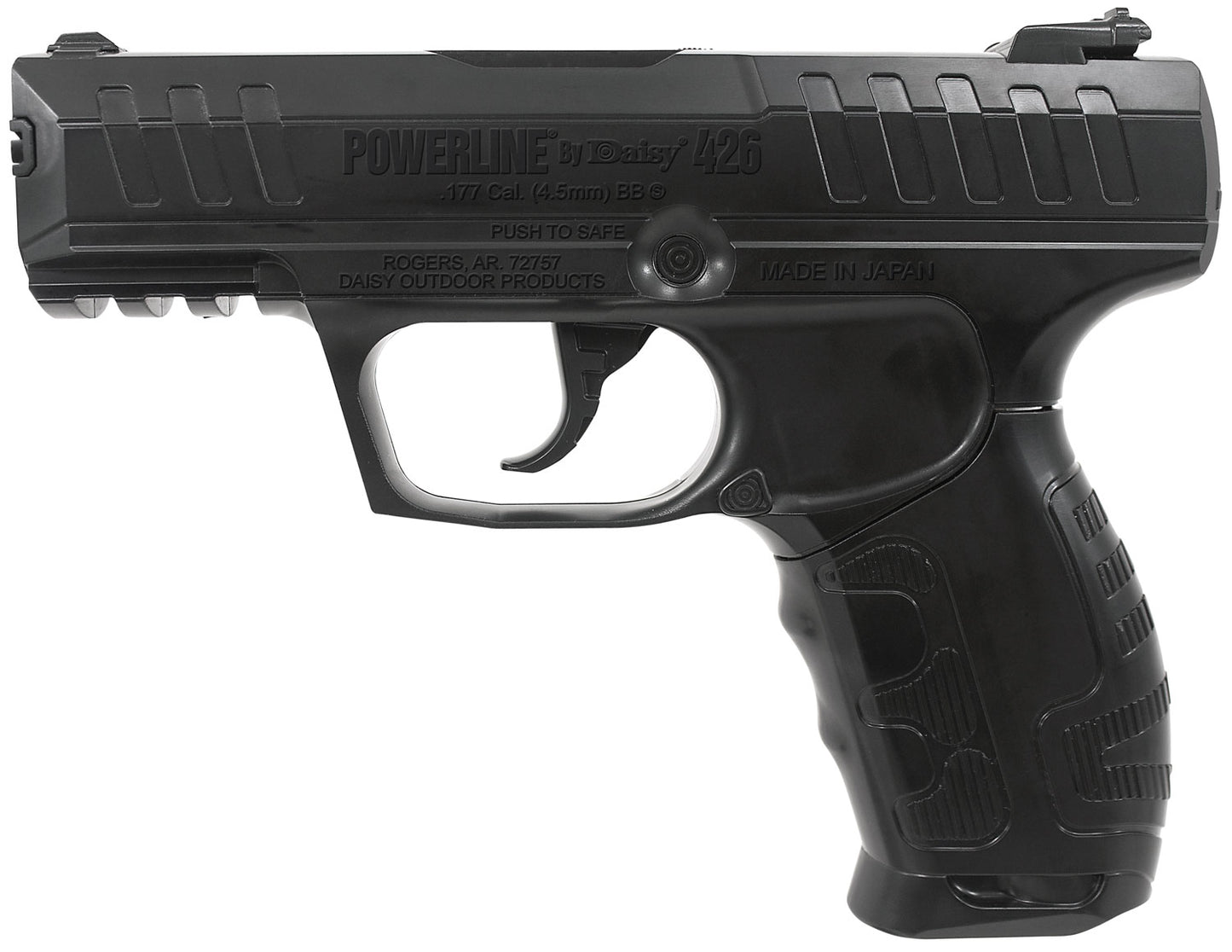 Daisy 980426442 Powerline Air Pistol CO2 177 Semi-Automatic 15 Shot Built-In BB Magazine, Smooth Bore Steel Barrel, Blade Front/Fixed Open Rear Sights, Molded Black Grip