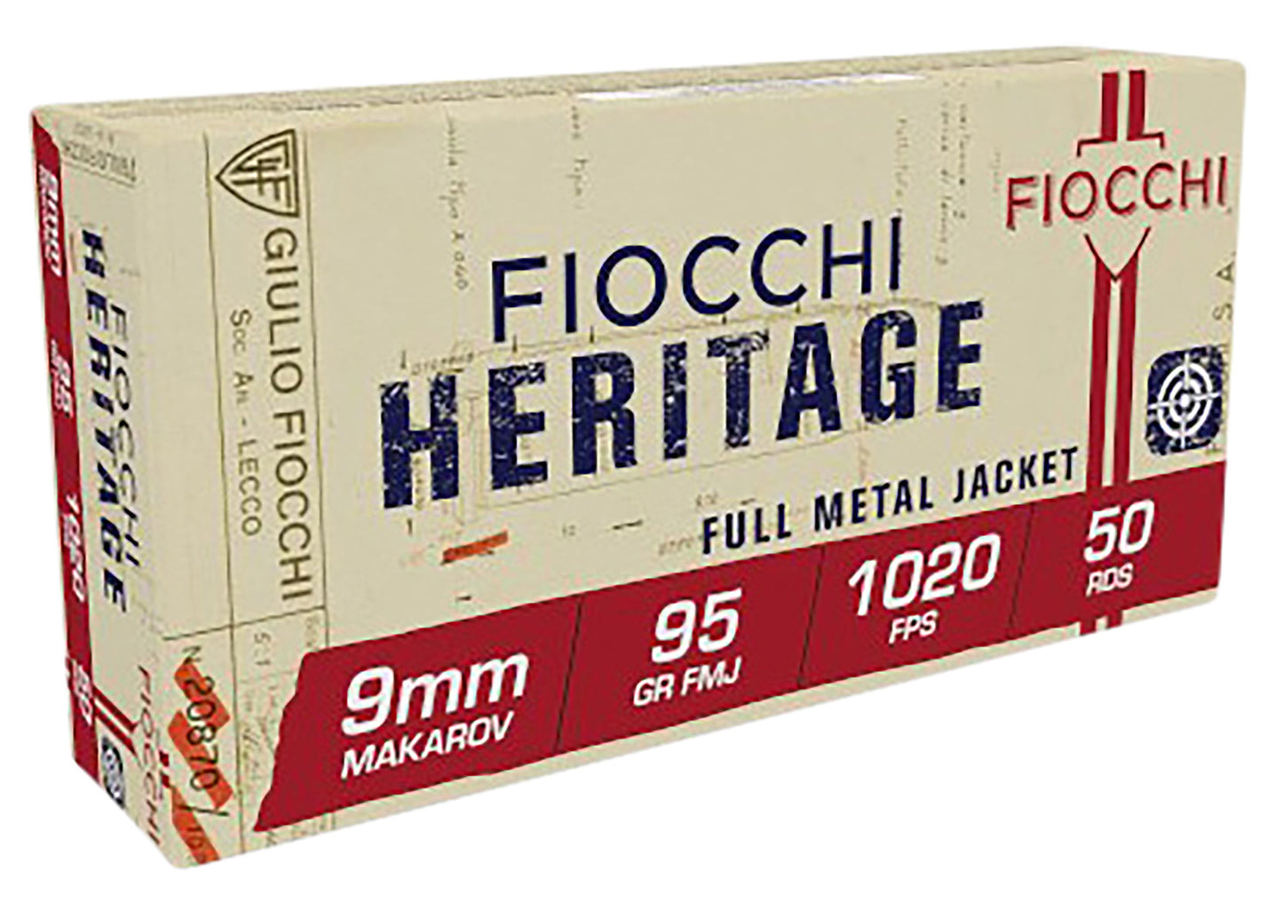 Fiocchi 9MAK Heritage 9mmMakarov 95gr Full Metal Jacket 50 Per Box/20 Case