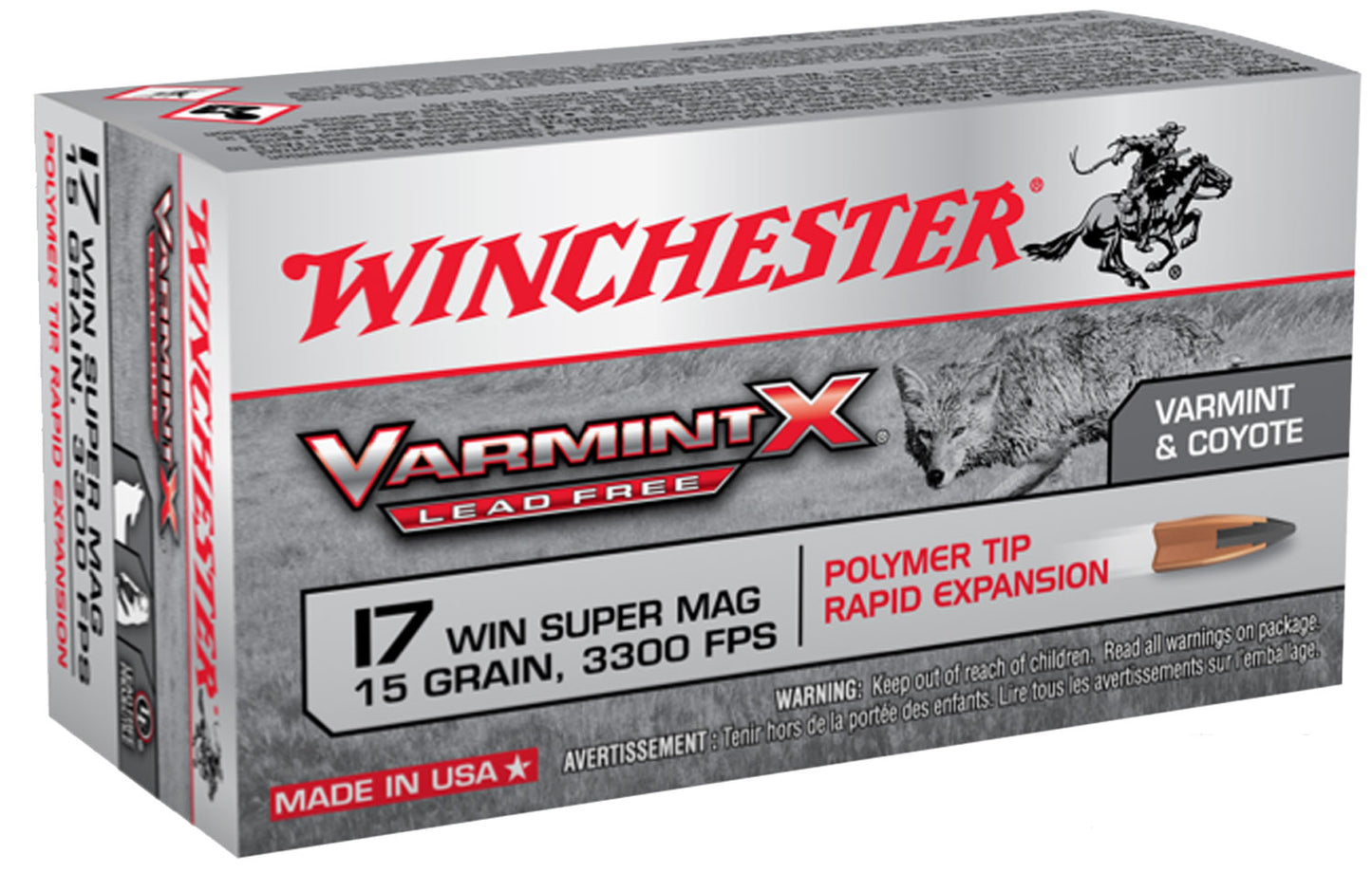 Winchester Ammo X17W15PLF Varmint X Lead Free 17WSM 15gr Polymer Tip Rapid Expansion 50 Per Box/10 Case