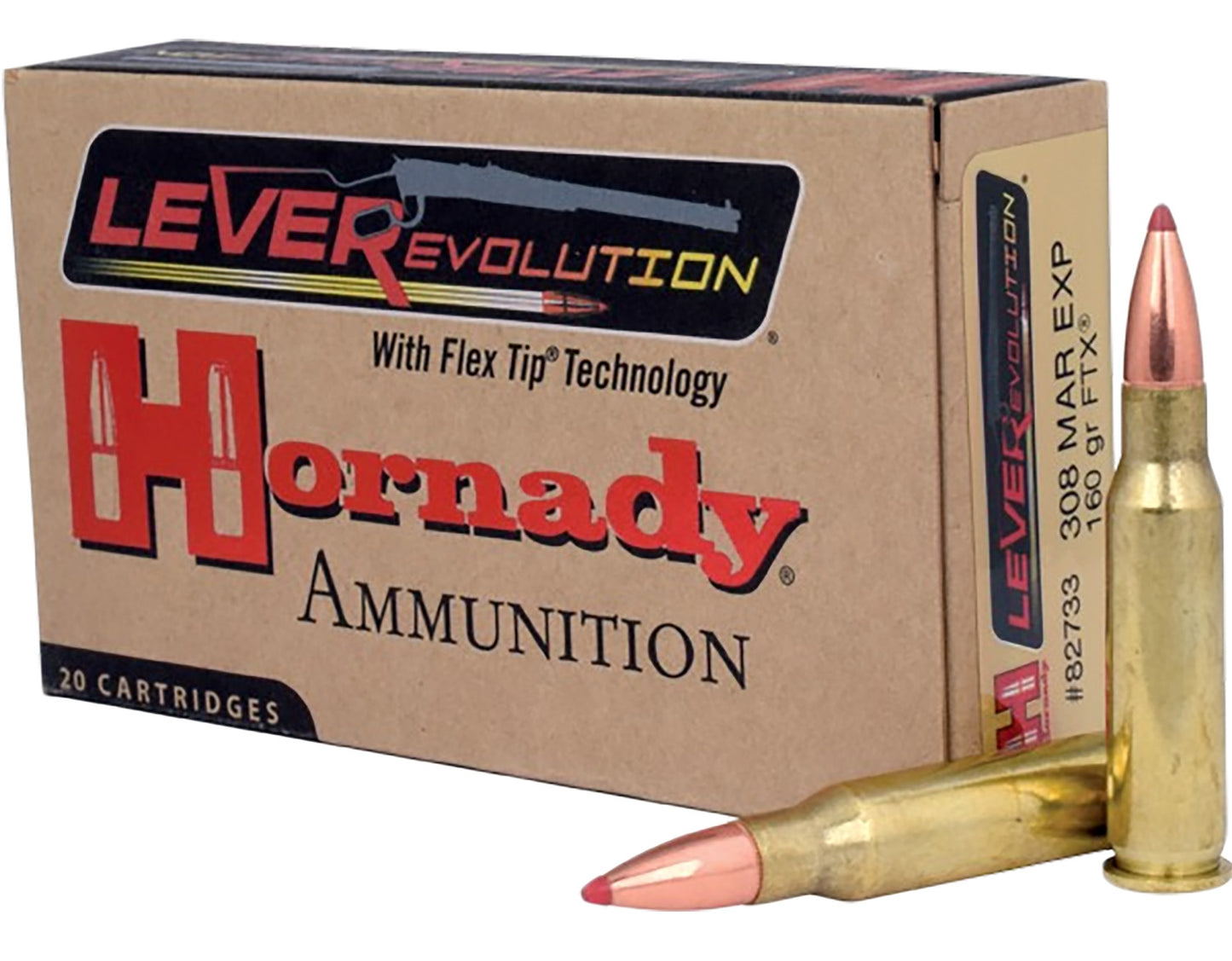Hornady 82733 LEVERevolution 308MarlinExpress 160gr Flex Tip eXpanding 20 Per Box/10 Case