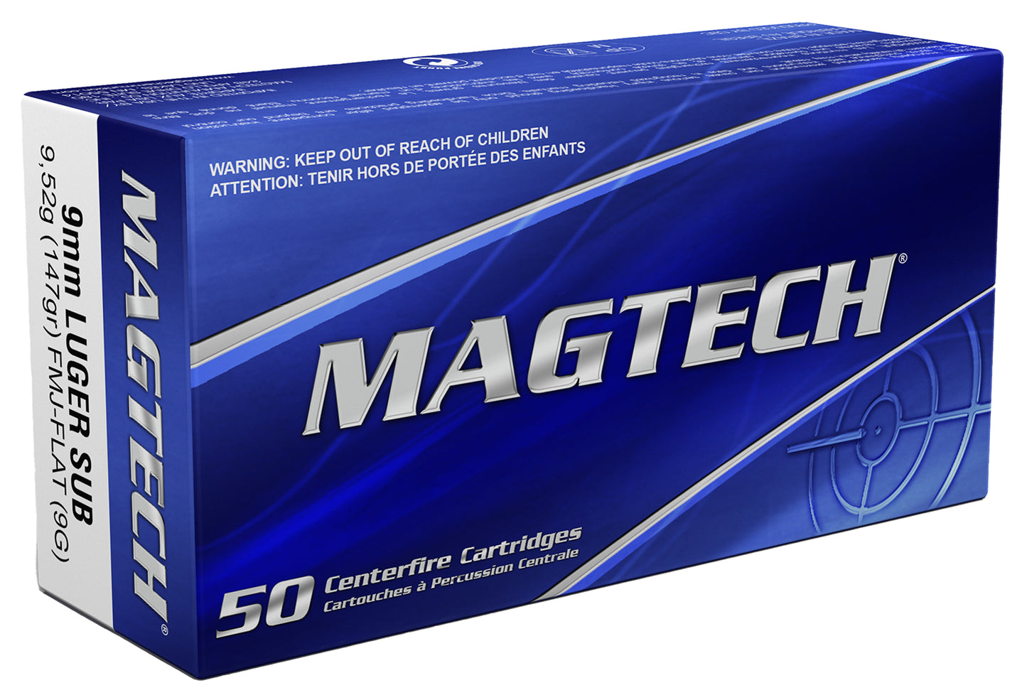 Magtech 9G Range/Training 9mmLuger 147gr Full Metal Jacket Flat Subsonic 50 Per Box/20 Case