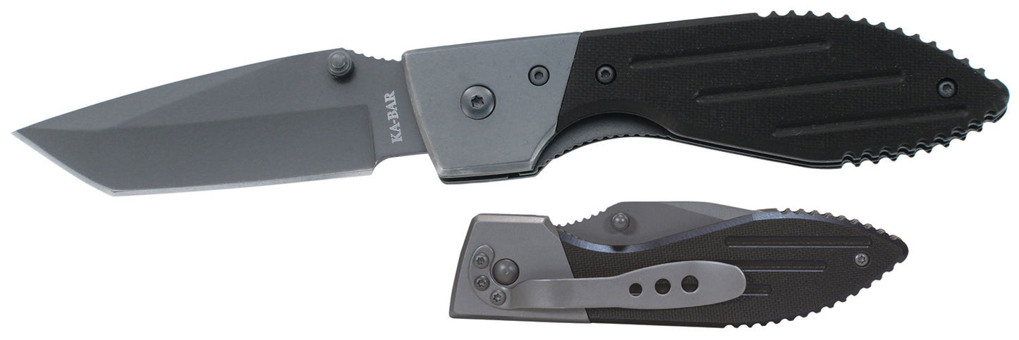 Ka-Bar 3074 Warthog 3" Folding Tanto Plain Black Stonewashed 420HC SS Blade. Black G10 Handle. Includes Pocket Clip