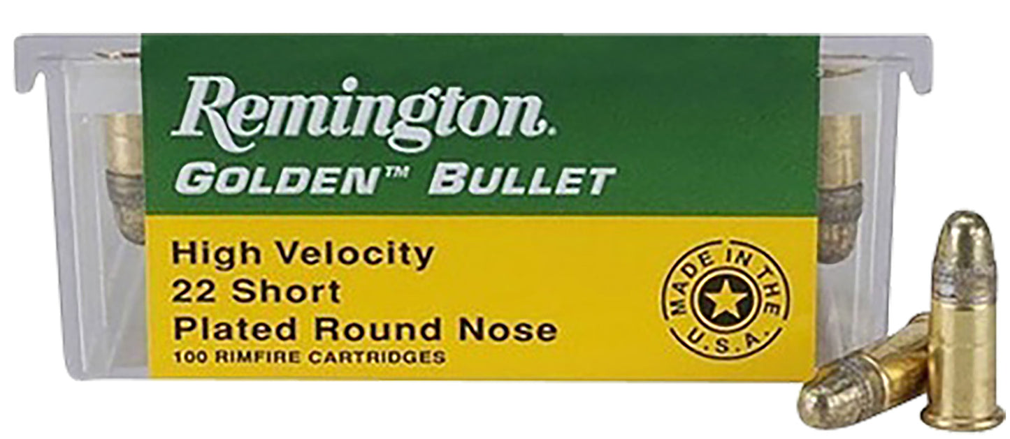 Remington Ammunition 21001 Golden Bullet 22Short 29gr Plated Lead Round Nose 100 Per Box/50 Case