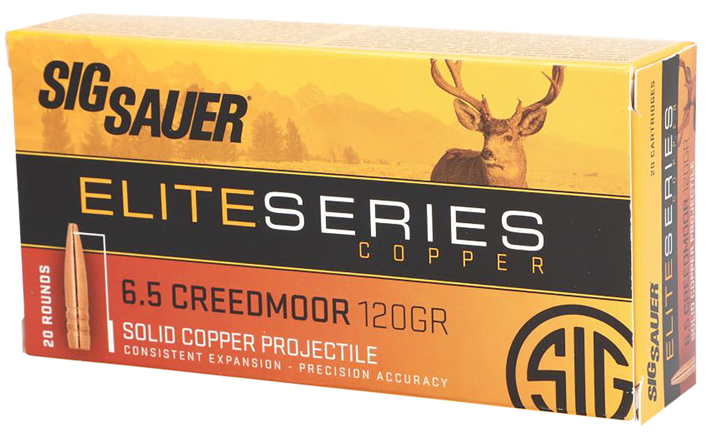 Sig Sauer E65CH120 Elite Copper Hunting 6.5Creedmoor 120gr Copper Solid 20 Per Box/10 Case