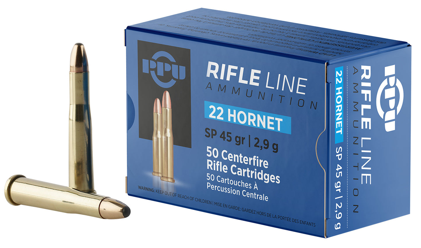 PPU PP22H Standard Rifle 22Hornet 45gr Soft Point 50 Per Box/20 Case