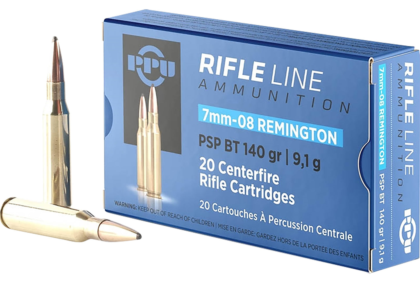 PPU PP708 Metric Rifle 7mm-08Rem 140gr Pointed Soft Point Boat Tail 20 Per Box/10 Case