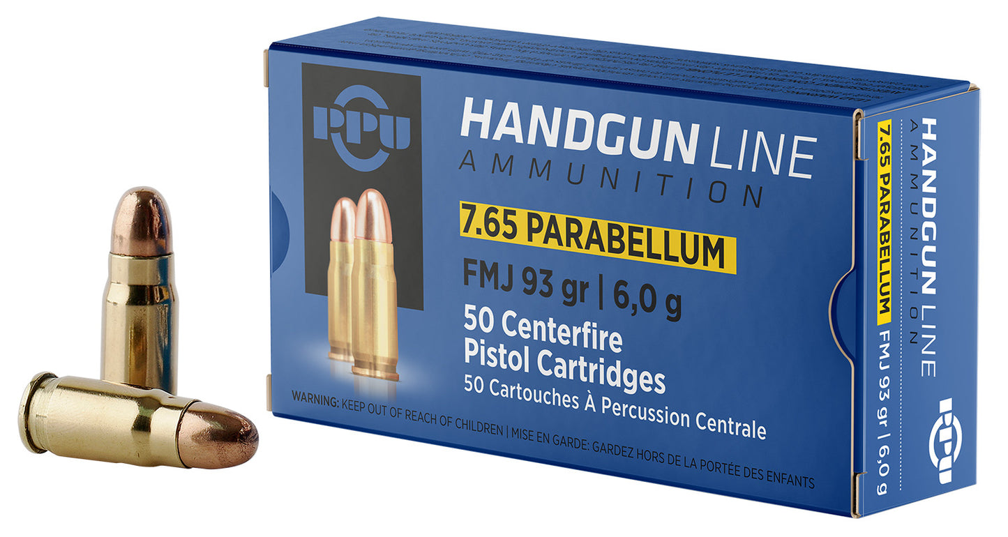 PPU PPH765P Handgun 7.65x21mmParabellum 93gr Full Metal Jacket 50 Per Box/20 Case