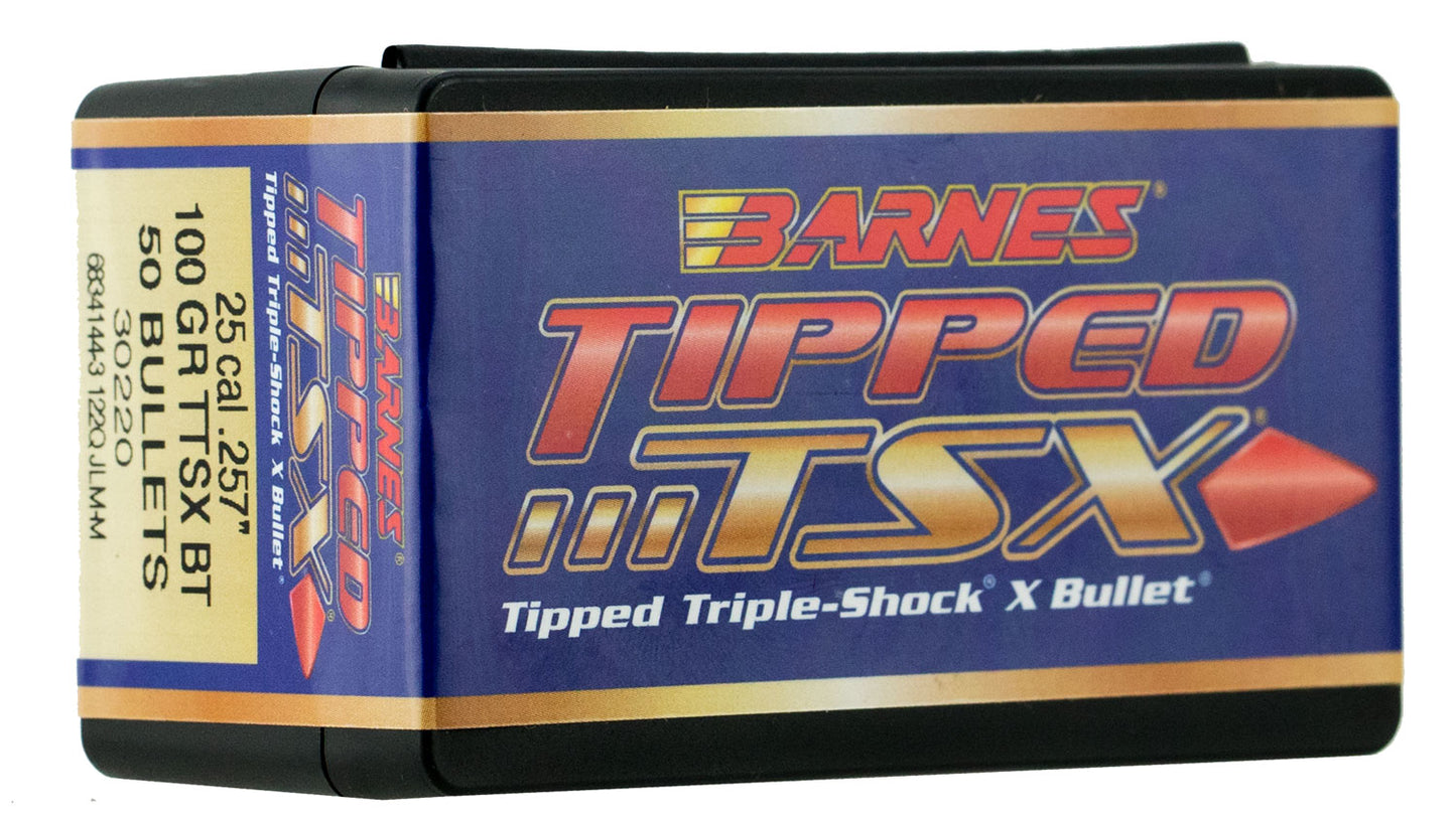 Barnes Bullets 30220 Tipped TSX 25Cal 100gr TTSX Boat Tail 50/Box