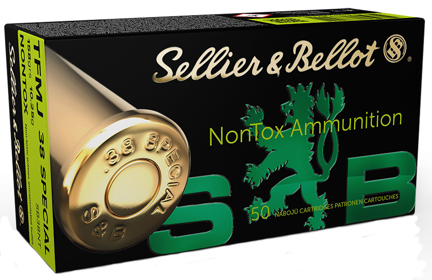 Sellier & Bellot SB38NT Handgun Non-Tox 38Special 158gr Total Full Metal Jacket 50 Per Box/20 Case