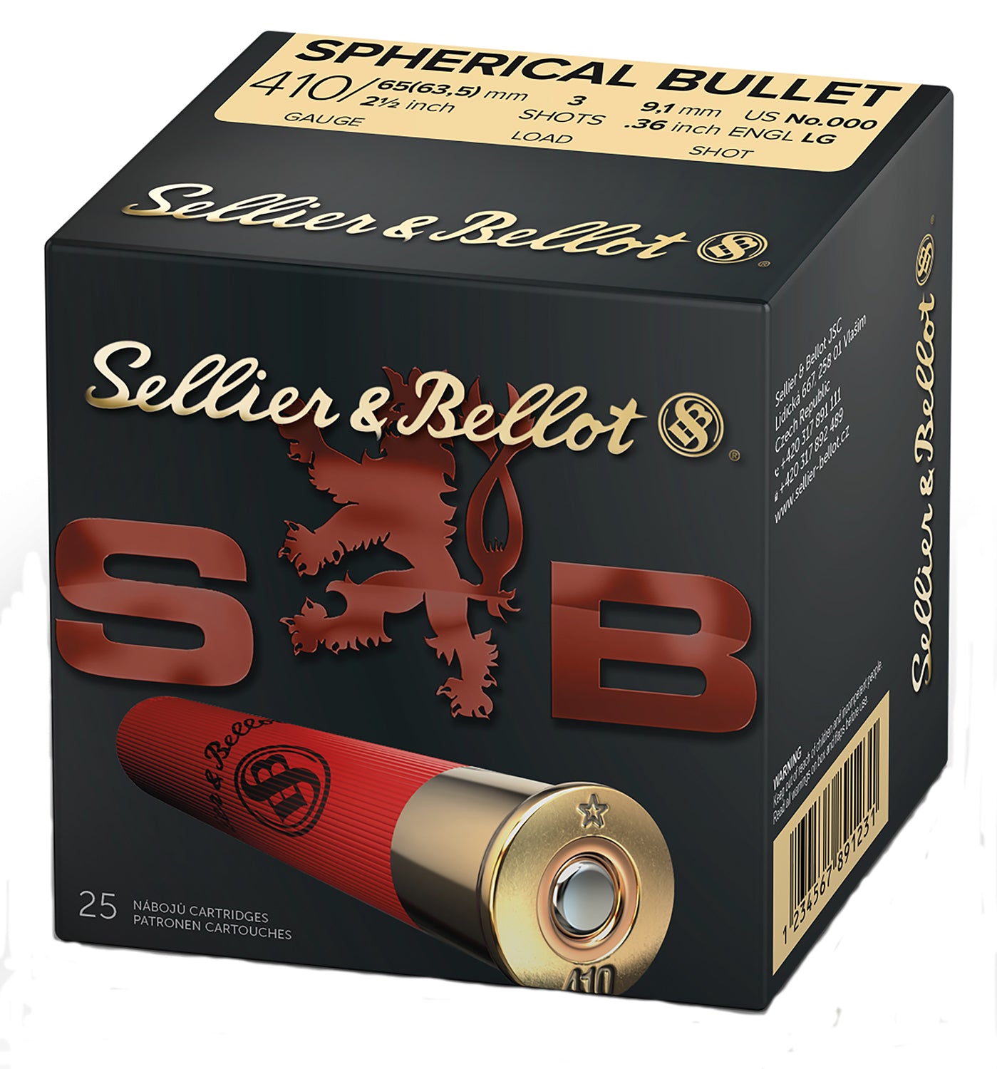 Sellier & Bellot SB410A Hunting 410Gauge 2.50" 3Pellets 1/2oz Spherical 000Buck Shot 25 Box/20 Case