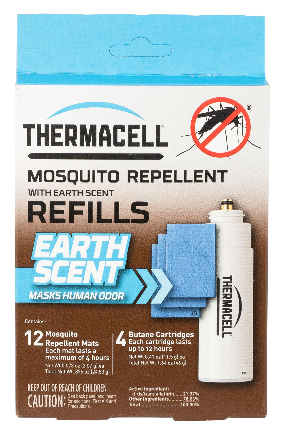 Thermacell E4 Repellent Refill Effective 15 ft Earth Scent Mat/Fuel Cartridges Repels Mosquito Effective Up to 48 hrs 4 Fuel Cartridges/12 Mats