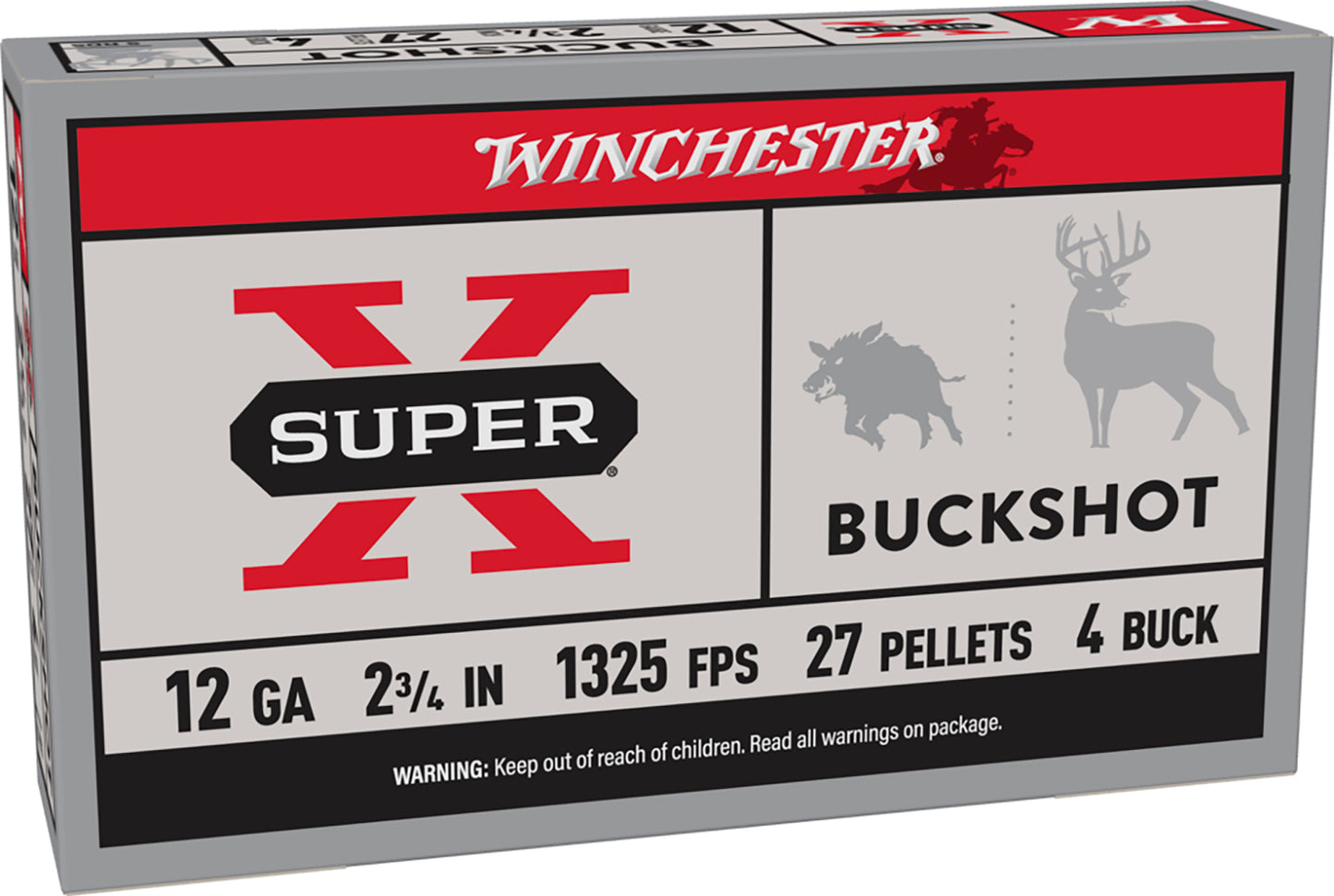 Winchester Ammo XB124 Super X 12Gauge 2.75" 27Pellets 4Buck Shot 5 Per Box/50 Case