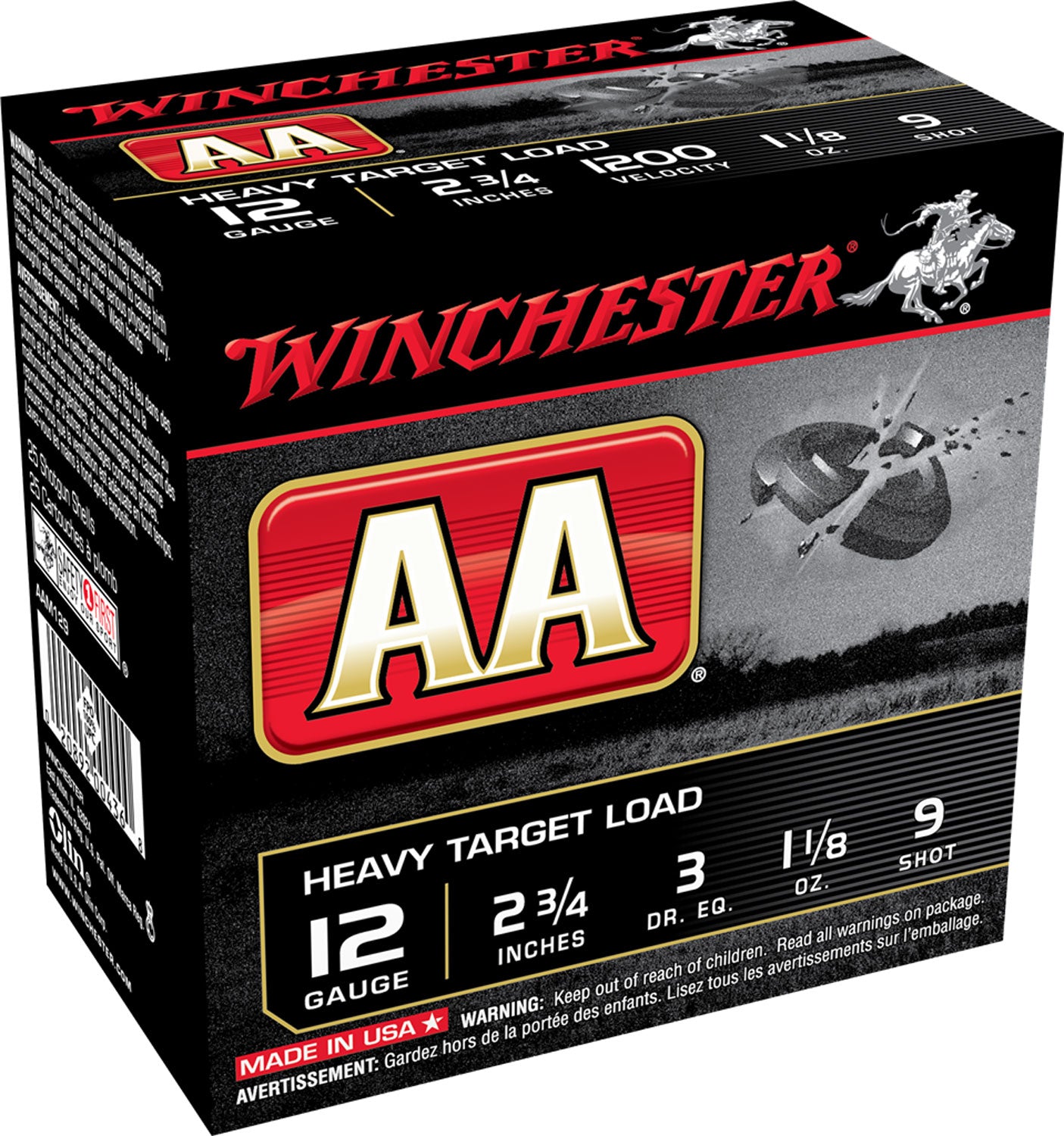 Winchester Ammo AAM129 AA Heavy 12Gauge 2.75" 1 1/8oz 9Shot 25 Per Box/10 Case