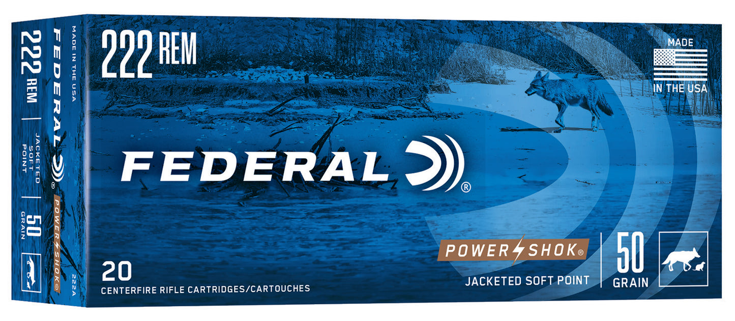 Federal 222A Power-Shok 222Rem 50gr Jacketed Soft Point 20 Per Box/10 Case