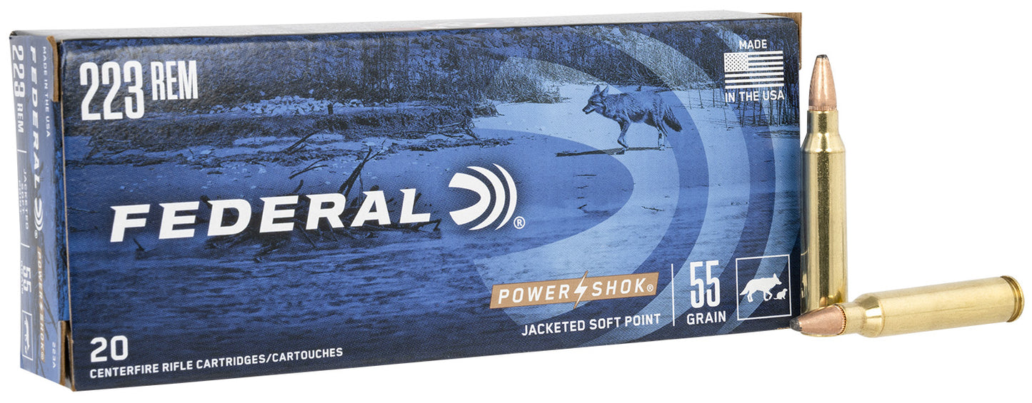 Federal 223A Power-Shok 223Rem 55gr Jacketed Soft Point 20 Per Box/10 Case