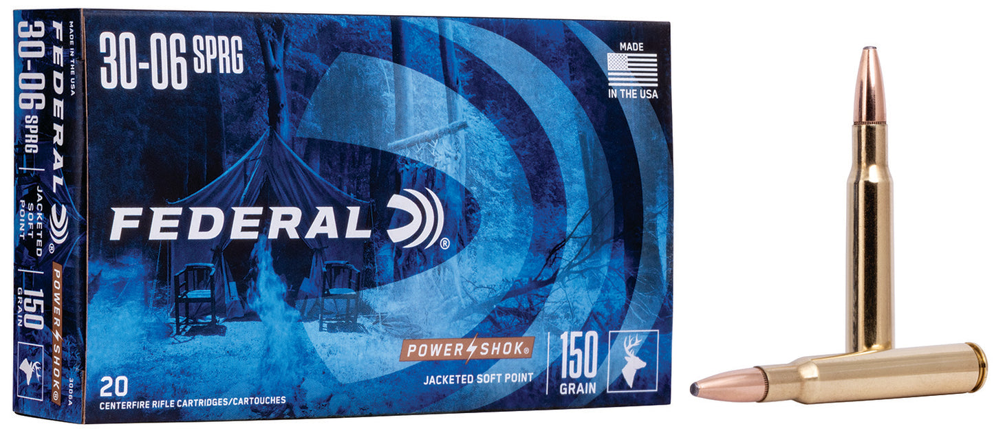 Federal 3006A Power-Shok 30-06Springfield 150gr Jacketed Soft Point 20 Per Box/10 Case