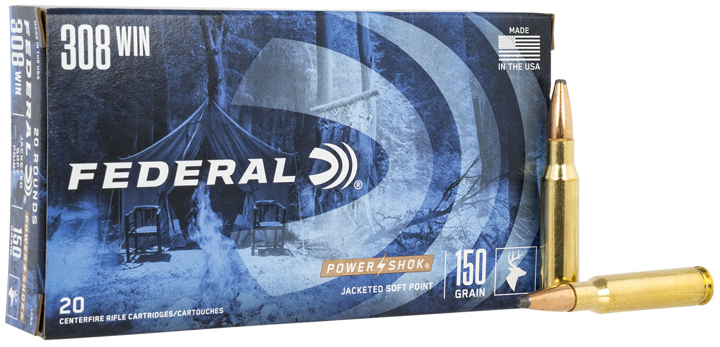 Federal 308A Power-Shok 308Win 150gr Jacketed Soft Point 20 Per Box/10 Case