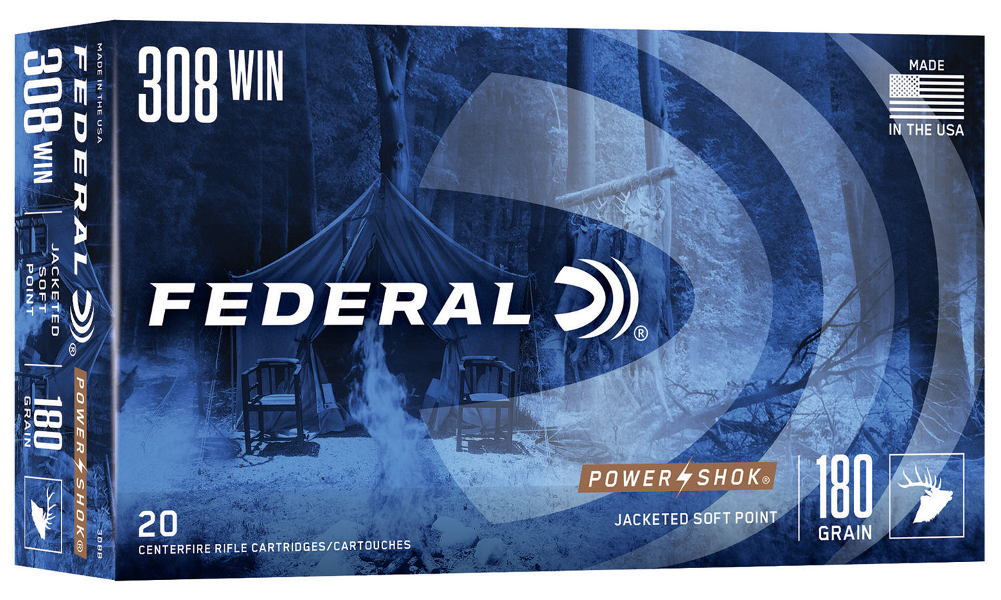 Federal 308B Power-Shok 308Win 180gr Jacketed Soft Point 20 Per Box/10 Case