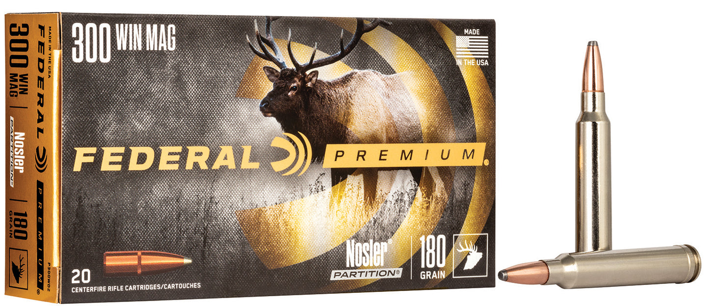 Federal P300WD2 Premium 300WinMag 180gr Nosler Partition 20 Per Box/10 Case