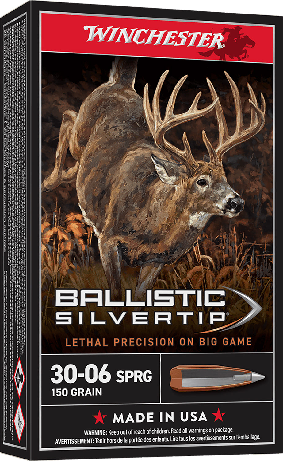 Winchester Ammo SBST3006 Ballistic Silvertip 30-06Springfield 150gr Rapid Controlled Expansion Polymer Tip 20 Per Box/10 Case