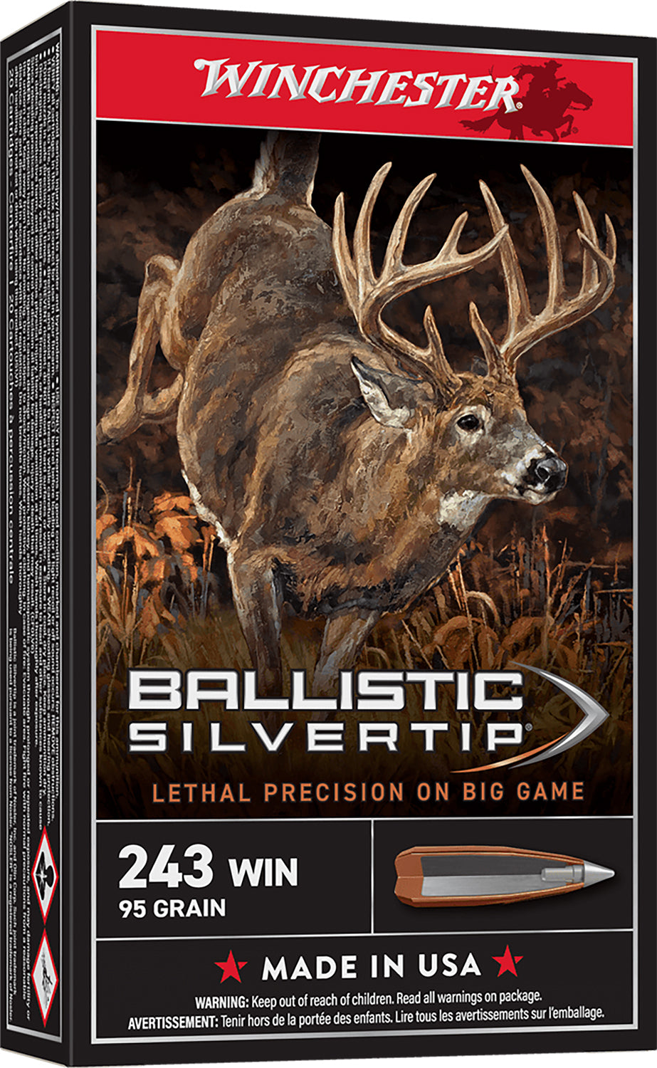 Winchester Ammo SBST243 Ballistic Silvertip 243Win 55gr Fragmenting Polymer Tip 20 Per Box/10 Case