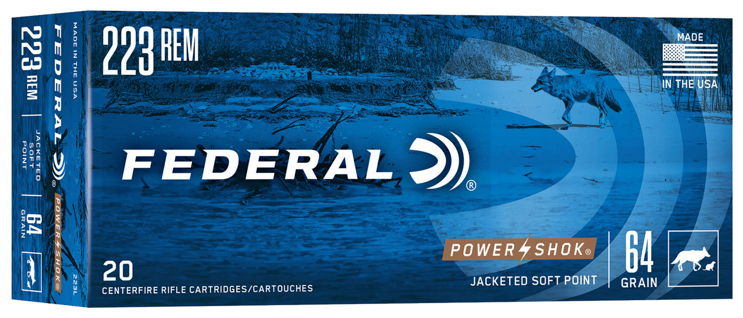 Federal 223L Power-Shok 223Rem 64gr Jacketed Soft Point 20 Per Box/10 Case
