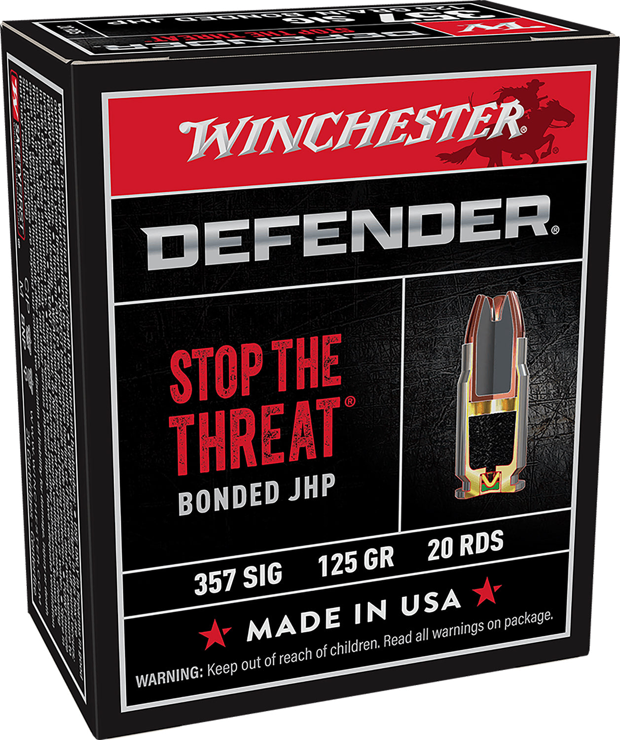 Winchester Ammo S357SPDB Defender 357Sig 125gr Bonded Jacket Hollow Point 20 Per Box/10 Case