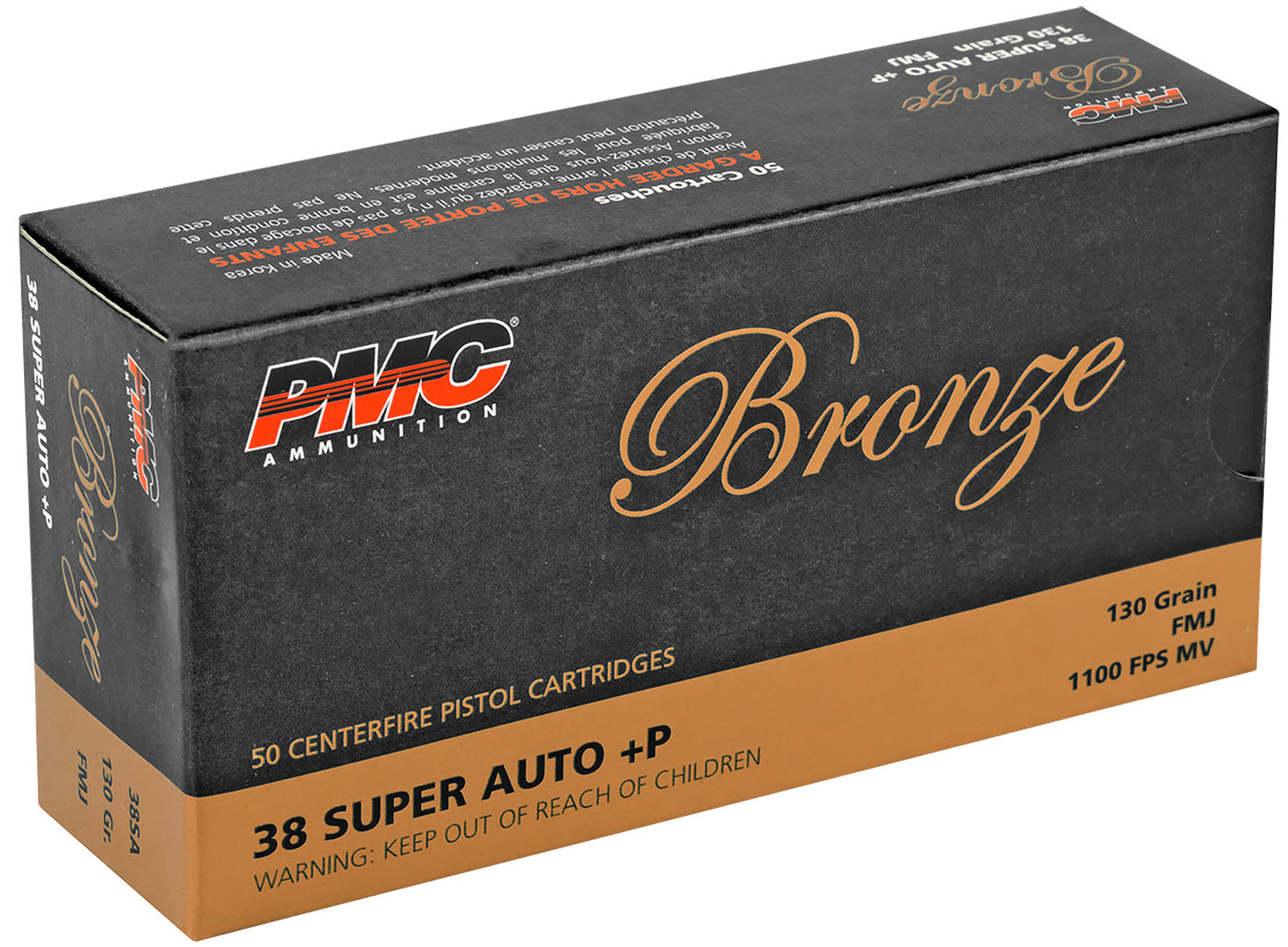 PMC 38SA Bronze 38Super+P 130gr Full Metal Jacket 50 Per Box/20 Case