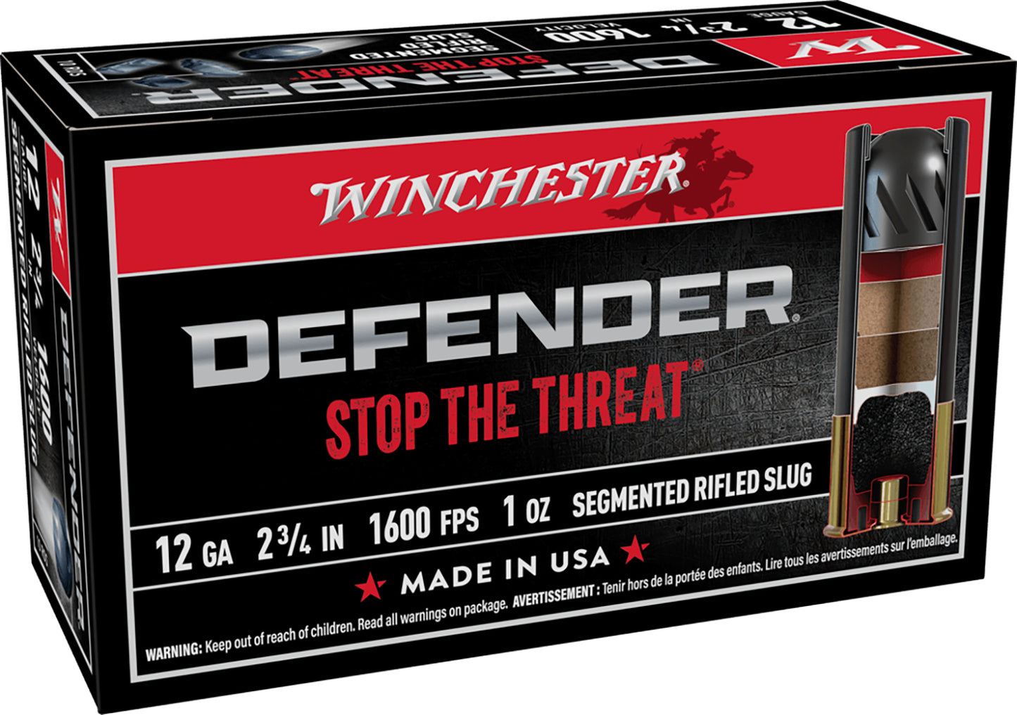 Winchester Ammo S12PDX1S PDX1 Defender 12Gauge 2.75" 1oz Rifled Slug Shot 10 Per Box/10 Case