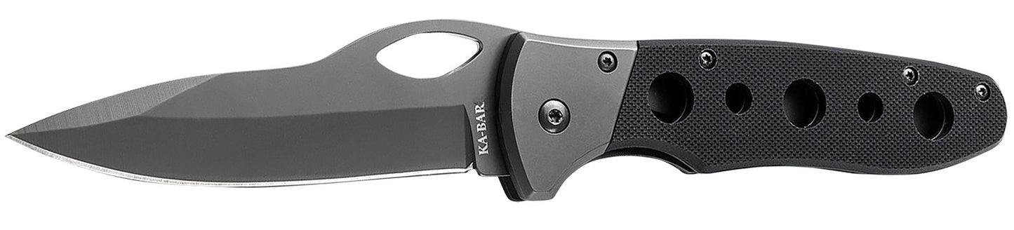 Ka-Bar 3076 Agama EDC 3.75" Folding Clip Point Plain Black Stonewashed 420HC SS Blade, Black G10 Handle, Includes Pocket Clip