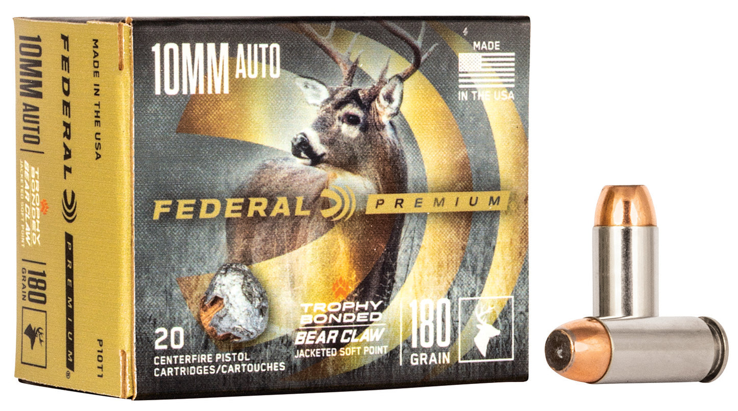 Federal P10T1 Premium 10mmAuto 180gr Trophy Bonded Bear Claw Jacketed Soft Point 20 Per Box/10 Case
