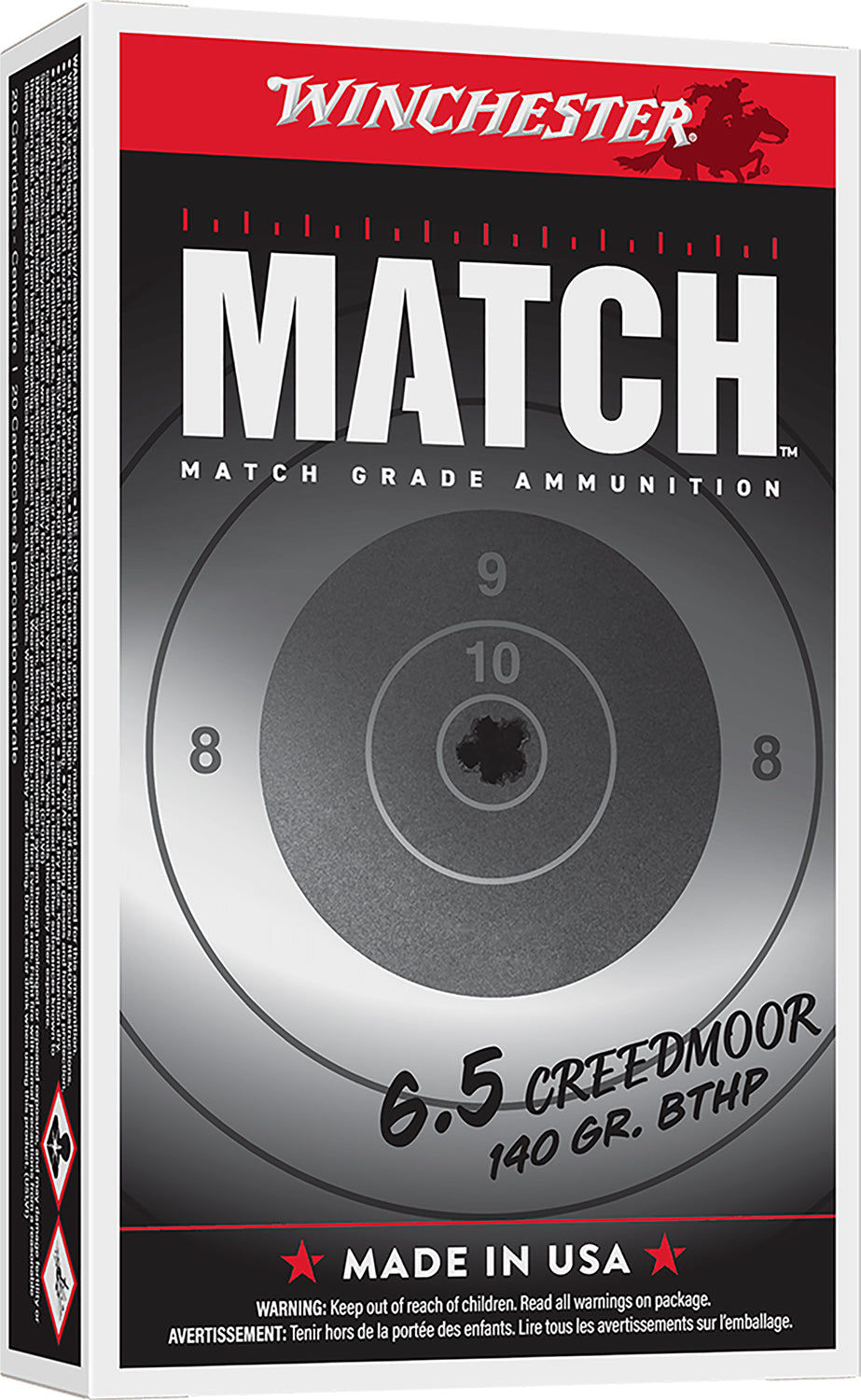 Winchester Ammo S65CM Match 6.5Creedmoor 140gr Sierra MatchKing BTHP 20 Per Box/10 Case