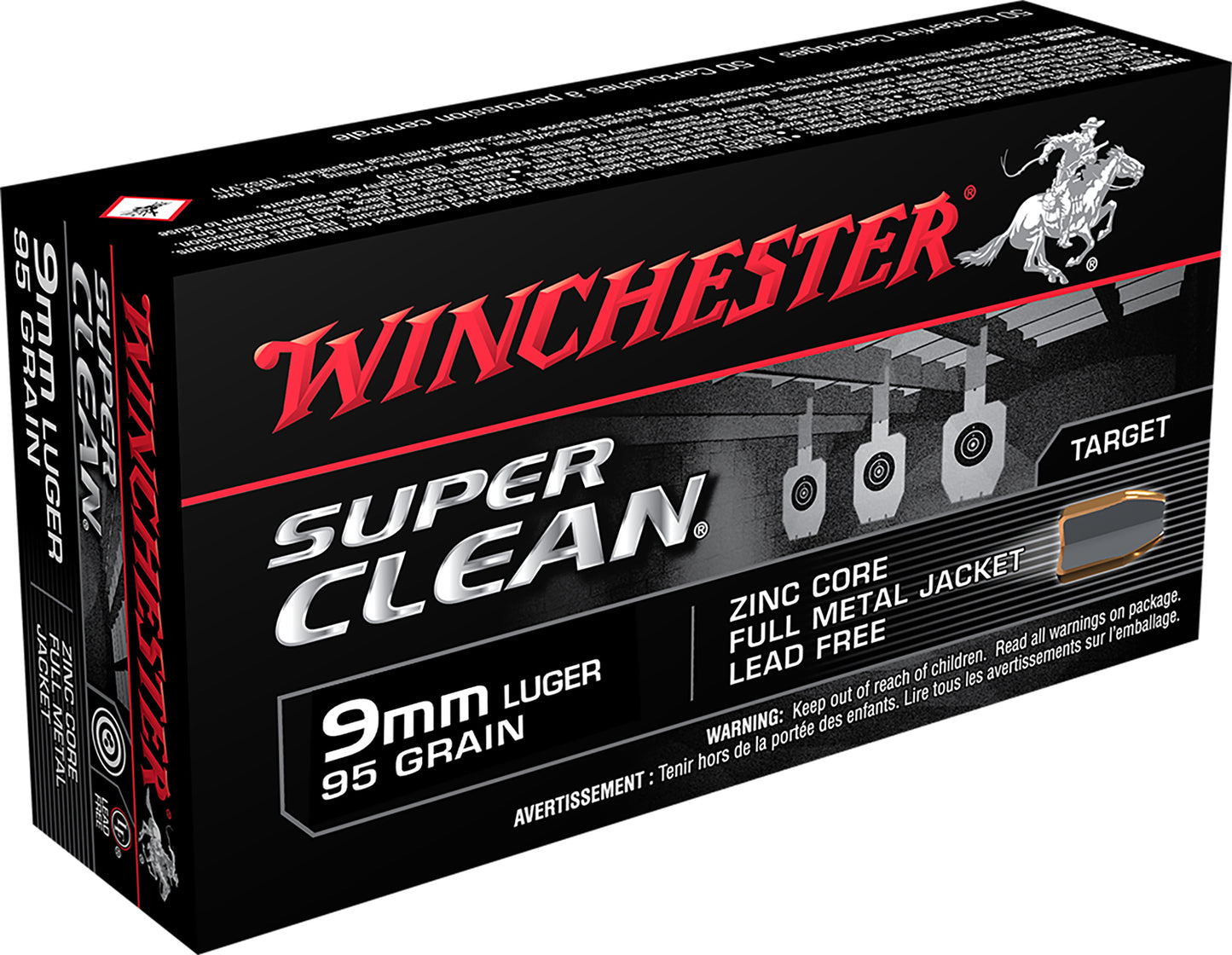 Winchester Ammo W9MMLF Super Clean 9mmLuger 95gr Lead Free Full Metal Jacket 50 Per Box/10 Case