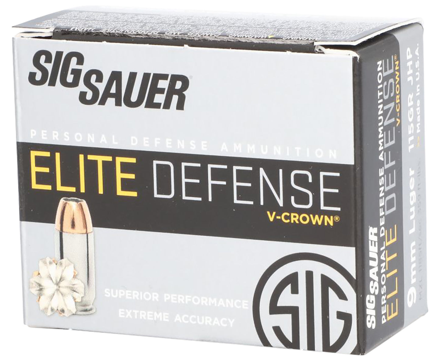 Sig Sauer E9MMA120 Elite Performance 9mmLuger 115gr V-Crown Jacketed Hollow Point 20 Per Box/10 Case
