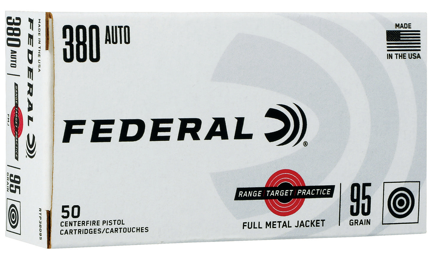 Federal RTP38095 Range & Target  380ACP 95gr Full Metal Jacket 50 Per Box/20 Case