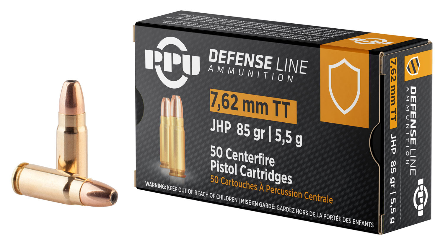 PPU PPD7T Defense  7.62x25mmTokarev 85gr Jacketed Hollow Point 50 Per Box/10 Case