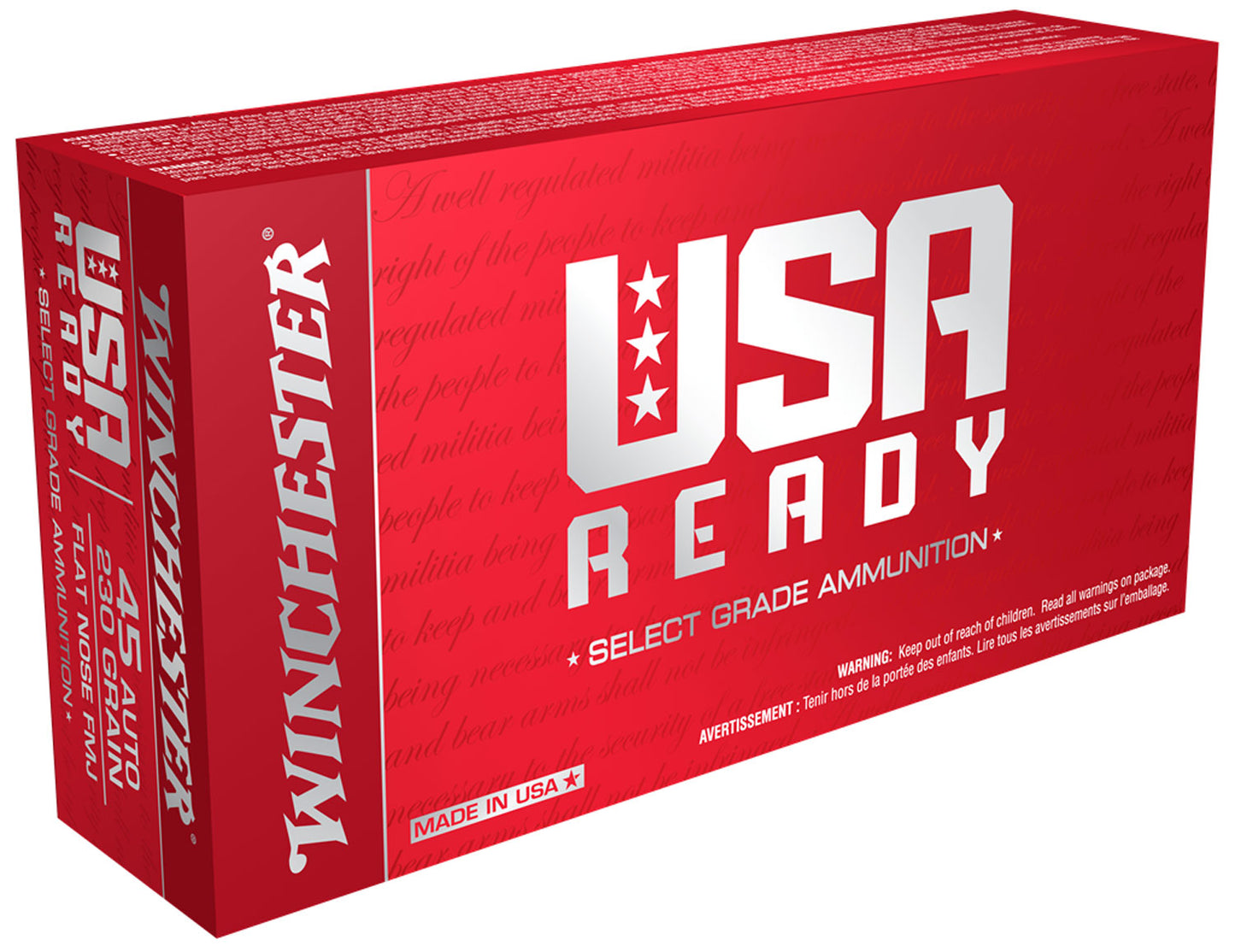 Winchester Ammo RED45 USA Ready 45ACP 230gr Full Metal Jacket Flat Nose 50 Per Box/10 Case