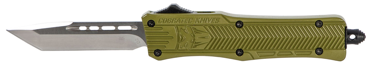 CobraTec Knives SODCTK1STNS CTK-1  Small 2.75" OTF Tanto Plain D2 Steel Blade/OD Green Aluminum Handle Features Glass Breaker Includes Pocket Clip