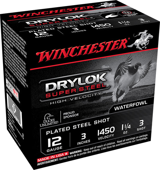 Winchester Ammo SSH1233 Drylok Super Steel High Velocity 12Gauge 3" 1 1/4oz 3Shot 25 Per Box/10 Case